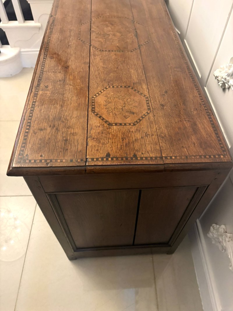 Exceptional Quality 17th Century Antique Oak Mule Chest with Marquetry Inlay